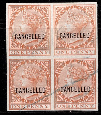 new-zealand-qv-1874-1d-brownish-orange-imperf-plate-proof-ovpt-cancelled-block