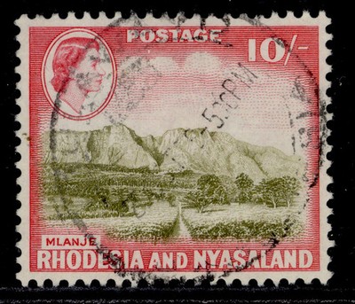 rhodesia-nyasaland-qeii-sg30-10s-olive-brown-rose-red-fine-used-cat-27