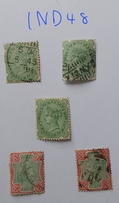 india-1897-qv-2-6-a-p-green-x-3-1r-rose-green-x-2-col-vars-used-ind48