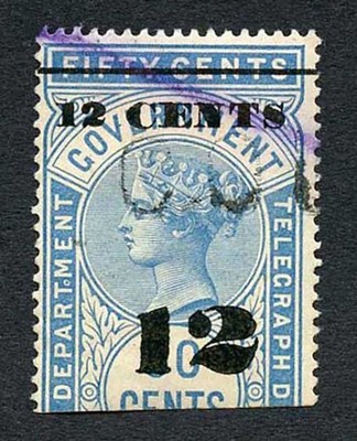 ceylon-qv-sgt27-12c-on-50c-blue-telegraph-stamp-wmk-crown-ca-narrow