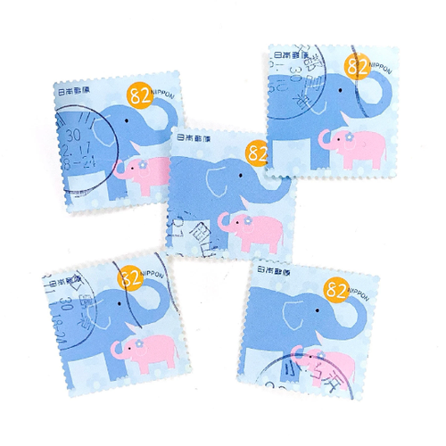 5-x-elephant-and-baby-calf-used-japanese-postage-stamps-all-off-paper