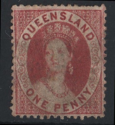 queensland-1864-1d-carmine-rose-wmk-small-star-clean-cut-perf-14-nibbled