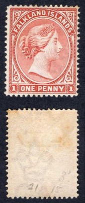 falkland-is-sg20-1d-orange-brown-wmk-ca-reversed-part-gum-cat-65-pounds