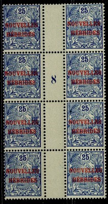 new-hebrides-edvii-sg-f3-25c-blue-greenish-gutter-block-8-millesime-nh-mint