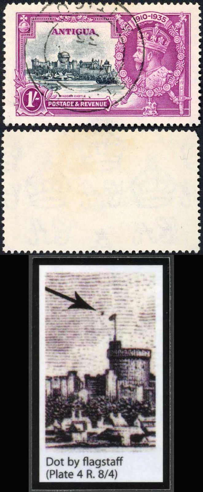 antigua-sg94h-1935-silver-jubilee-1-variety-dot-by-flagstaff-vfu