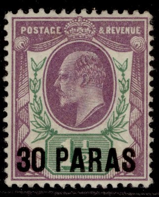british-levant-edvii-sg16-30pa-on-1d-pale-dull-purple-green-m-mint-cat-20