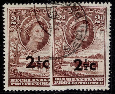 bechuanaland-protectorate-qeii-sg159-159a-2c-on-2d-type-varieties-fine-used