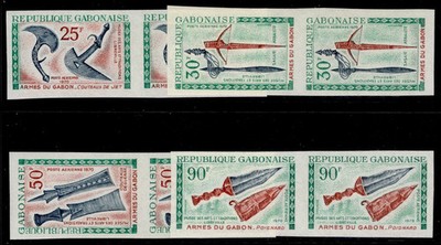 gabon-1969-airs-native-weapons-imperf-pairs-set-yvert-98-101var-nh-mint