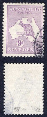 australia-sg39-9d-violet-kangaroo-wmk-narrow-crown-used-cat-12-pounds