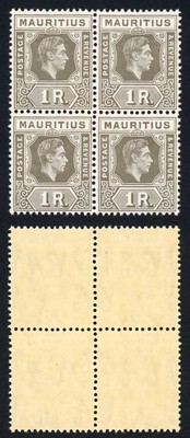 mauritius-sg260c-1949-1r-drab-on-chalky-paper-u-m-block-cat-220-pounds