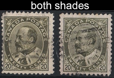canada-1903-20c-pale-olive-green-deep-olive-green-fu-sg185-186-c90deep-violet