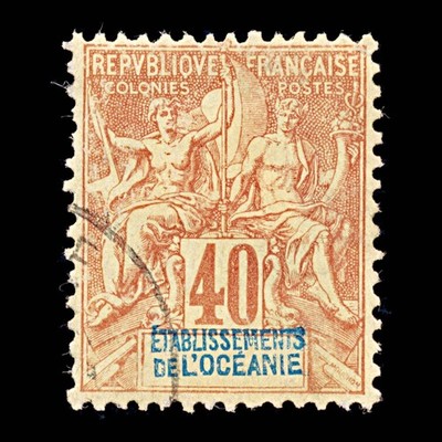 9329-french-oceania-sg10-40c-blue-red-1892-sc-15-mi10-used-c100
