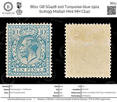 8611-gb-sg428-10d-turquoise-blue-1924-sc-199-mi164x-mint-mh-c40