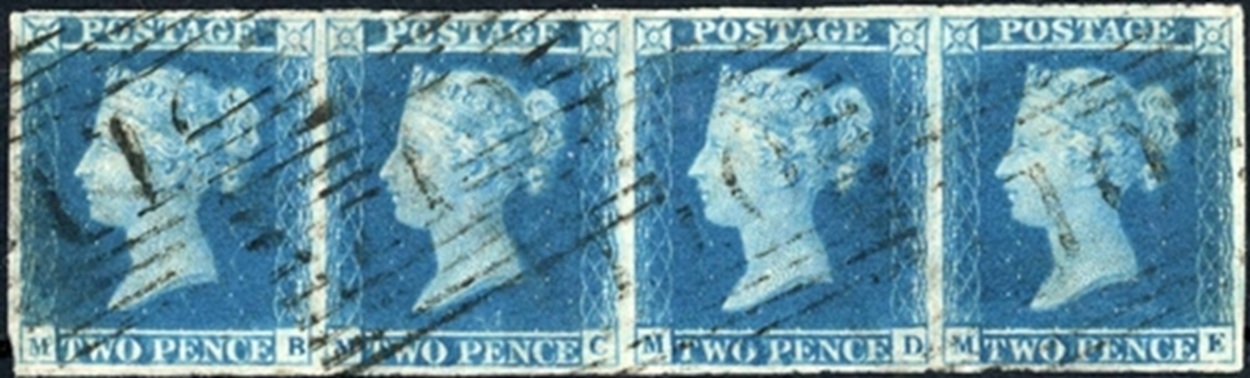 qv-sg-14-plate-3-mb-me-a-fine-four-margined-horizontal-strip-of-four-with-10-cancellations-of-dumbarton-scarce