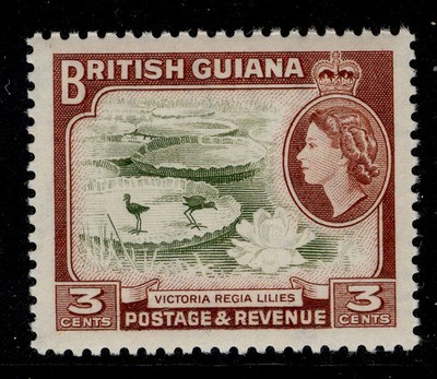 british-guiana-qeii-sg354-3c-brown-olive-red-brown-nh-mint