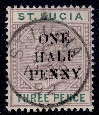 st-lucia-qv-sg56-d-on-3d-dull-mauve-green-very-fine-used-cat-29-cds-pmk