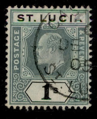st-lucia-edvii-sg74-1s-green-black-used-cat-50