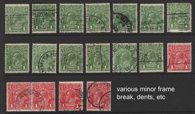 australia-kgv-heads-1d-green-cofa-wmk-sg125-used-range-with-pencil