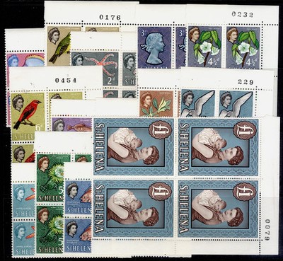 st-helena-qeii-sg176-189-1961-65-complete-set-nh-mint-cat-280-corner-blocks
