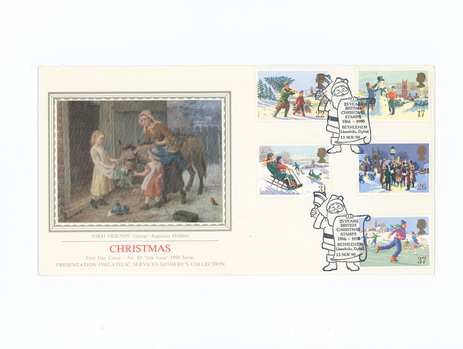 pps-sothebys-silk-no-65-fdc-gb-1990-christmas-llandeilo-postmark-ref-h2