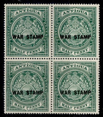 antigua-gv-sg52-d-green-war-stamp-vlh-mint-cat-20-block-x4