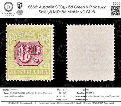 8666-australia-sgd97-6d-green-pink-1922-sc-j56-mip48a-mint-mng-c26