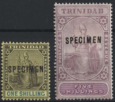 trinidad-1901-1s-5s-ovpt-specimen-fresh-m-mint-sg131s-132s
