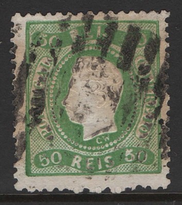 portugal-1867-curved-value-ribbon-50r-green-sg60-vgu-c170