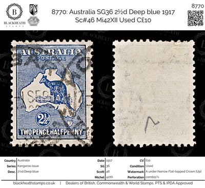 8770-australia-sg36-2d-deep-blue-1917-sc-46-mi42xii-used-c10