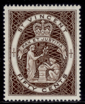 st-vincent-qeii-sg220-50c-chocolate-nh-mint