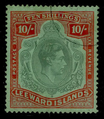 leeward-islands-gvi-sg113-10s-bluish-green-deep-red-green-used-cat-150