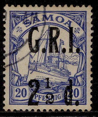 samoa-qv-sg104a-2d-on-20pf-ultramarine-used-cat-42-no-fraction-bar