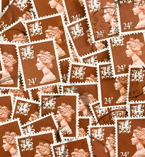 25-x-brown-used-british-24p-machin-postage-stamps-all-off-pa