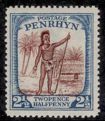 cook-islands-penrhyn-island-gv-sg40-2d-red-brown-dull-blue-m-mint-cat-25