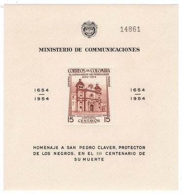 colombia-1954-san-pedro-m-sheet-in-red-brown-sg820-um