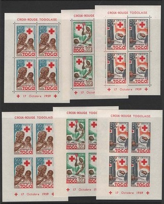 togo-1959-set-of-3-perfed-red-cross-m-sheets-um-ditto-imperf