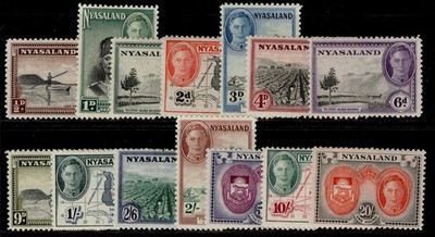 nyasaland-protectorate-gvi-sg144-157-1945-complete-set-m-mint-cat-90