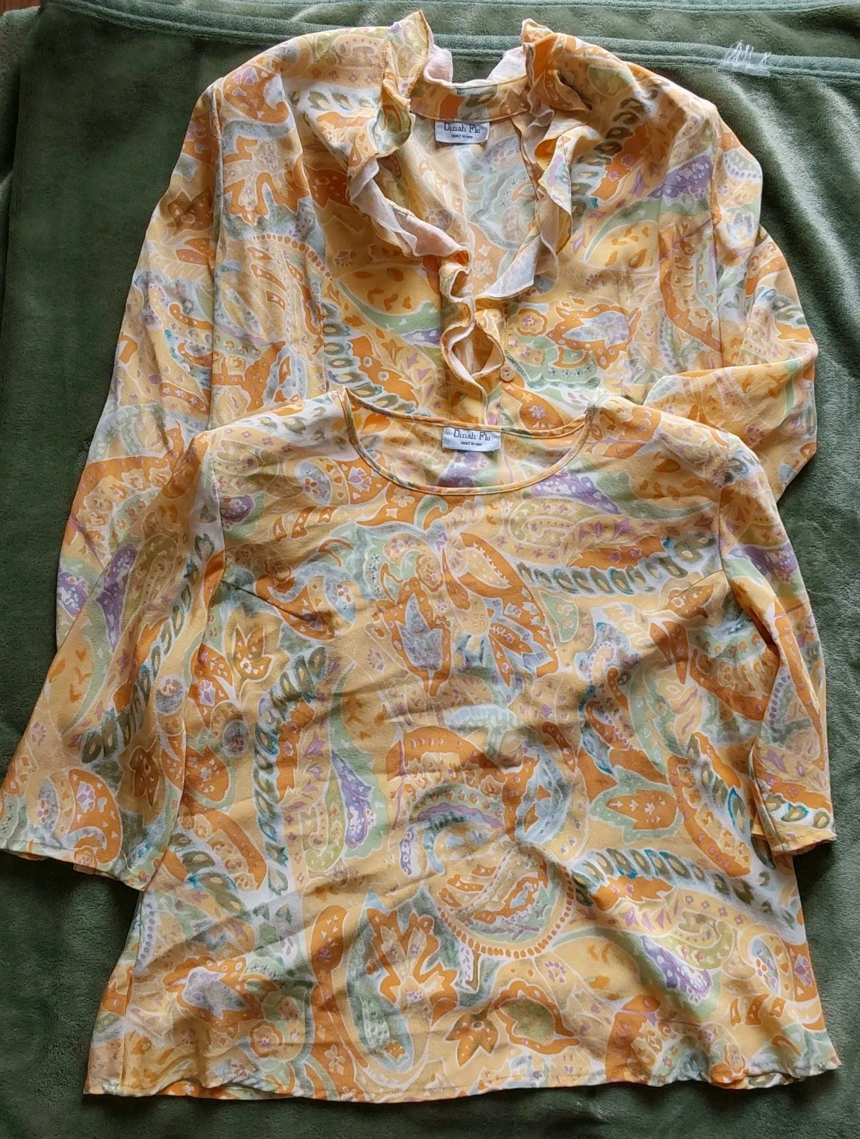 dinah-flo-orange-patterned-2-piece-blouse-set-size-l-vintage