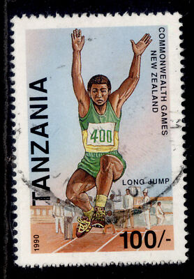 tanzania-qeii-sg820-1990-100s-long-jumping-fine-used