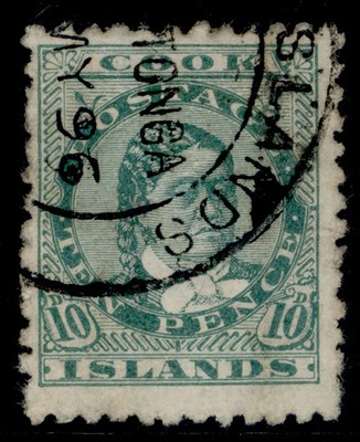 cook-islands-qv-sg10-10d-green-fine-used-cat-50-perf-12-x-11