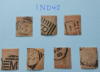 india-1882-qv-3-anna-s-orange-brown-orange-x-7-col-vars-used-ind42