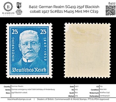 8402-german-realm-sg419-25pf-blackish-cobalt-1927-sc-b21-mi405-mint-mh-c19