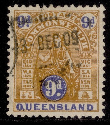 australia-queensland-qv-sg284-9d-pale-brown-blue-type-b-fine-used