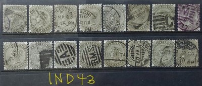 india-1882-qv-4-annas-olive-green-x-16-col-vars-used-ind43