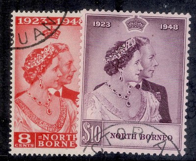 north-borneo-gvi-sg350-351-1948-royal-silver-wedding-set-fine-used-cat-41