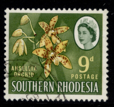 southern-rhodesia-qeii-sg98-9d-red-brown-yellow-olive-green-fine-used