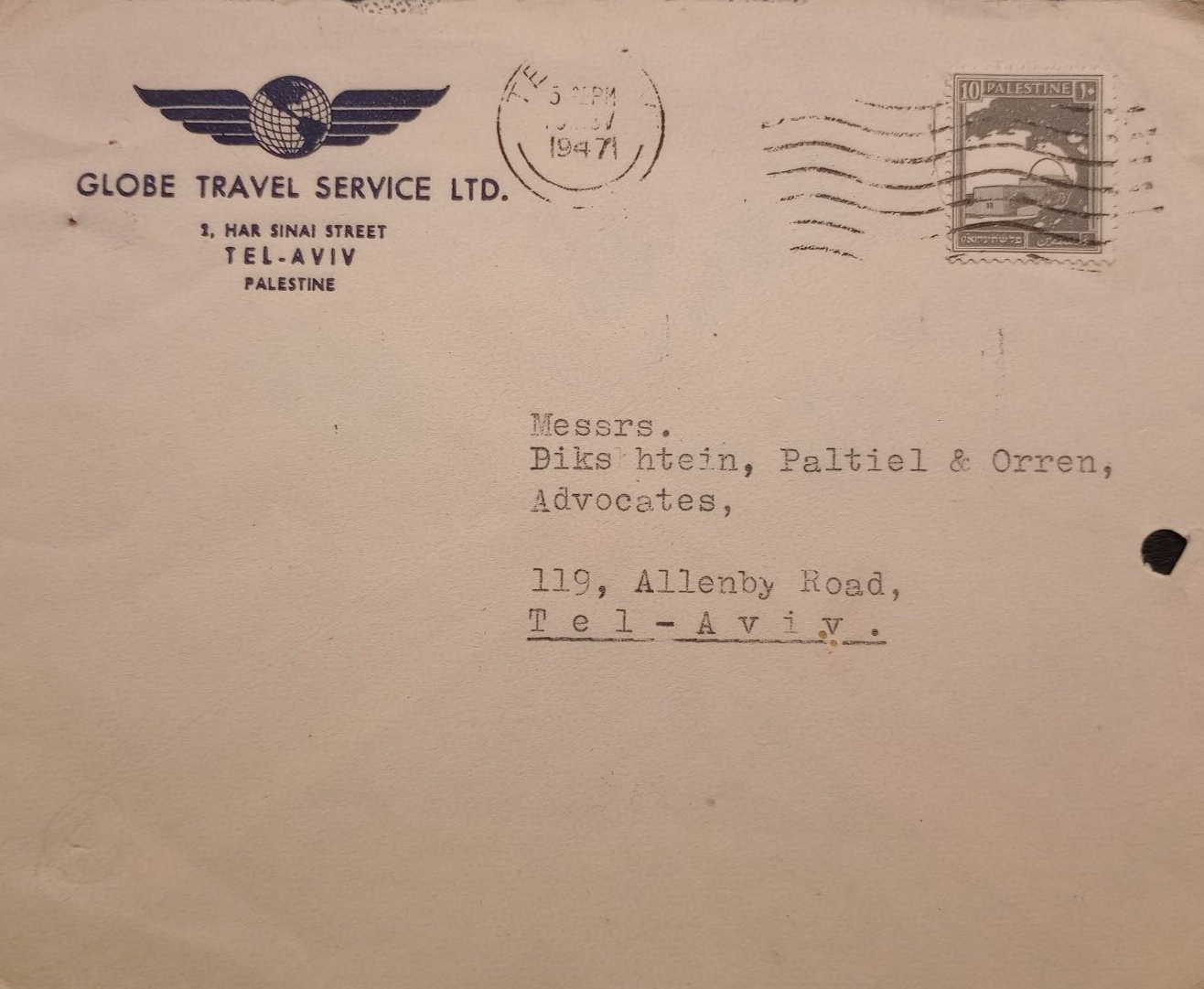 palestine-cover-1947-tel-aviv-globe-travel-services