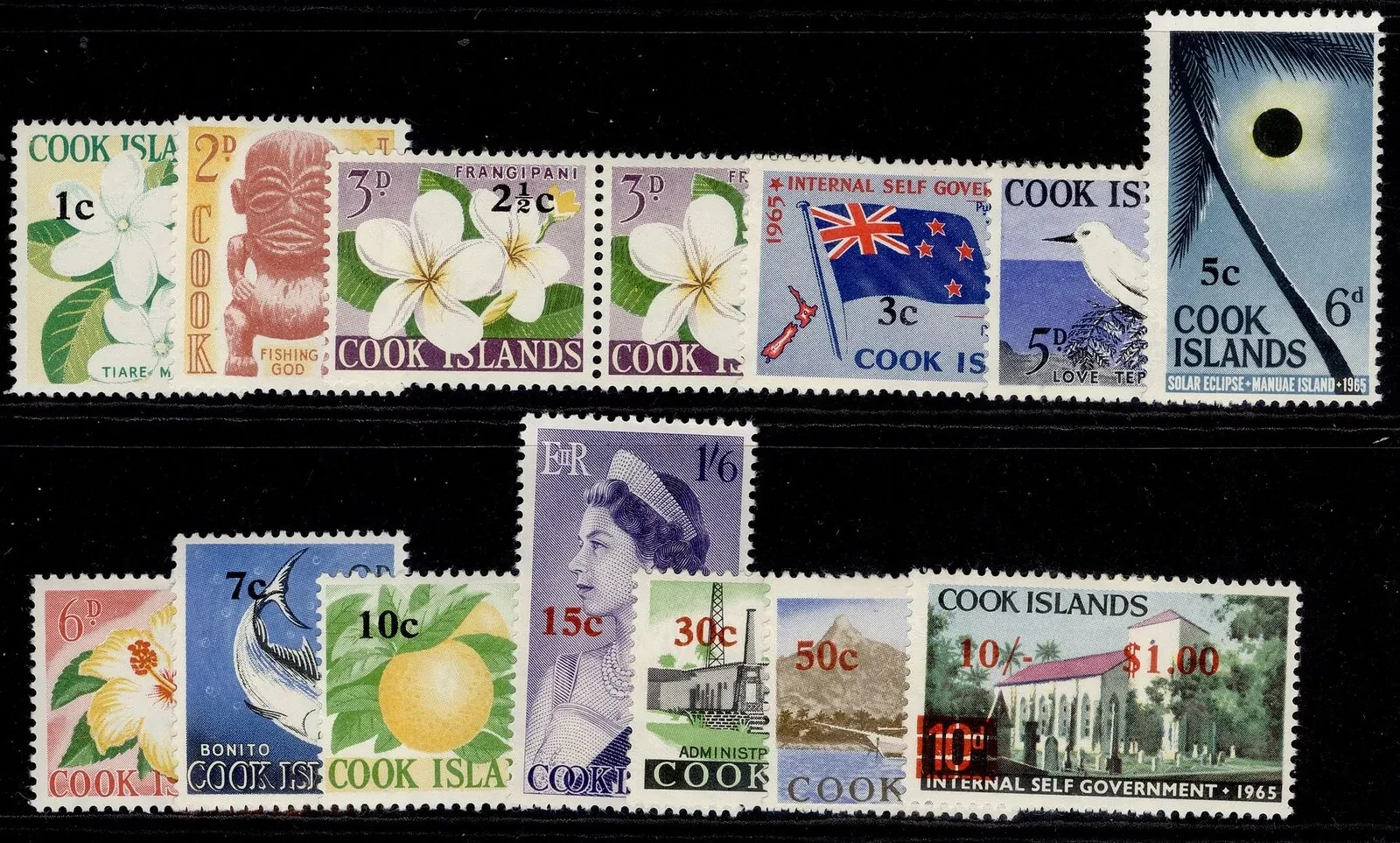 cook-islands-gvi-sg205-218-1967-decimal-currency-set-lh-mint-cat-65