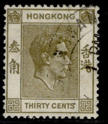 hong-kong-gvi-sg151a-30c-yellowish-olive-fine-used-cat-15-perf-14x14