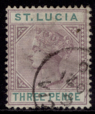 st-lucia-qv-sg40-3d-dull-mauve-green-fine-used-cat-23-die-i-cds